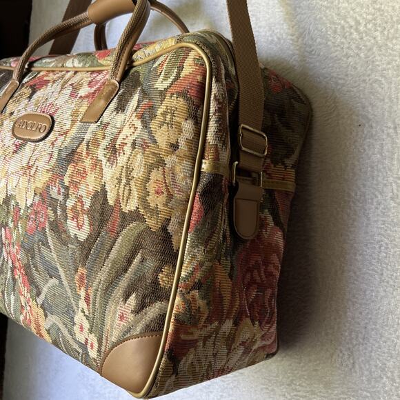 VTG Adolfo Floral Carpet Weekender Bag Boho Cottagecore Travel Luggage Tote - Picture 4 of 16